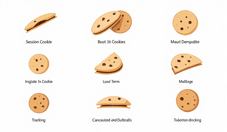 Illustration of various cookie icons representing different types of web cookies