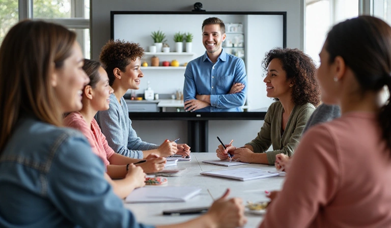 Diverse group of people attending a webinar on nutrition